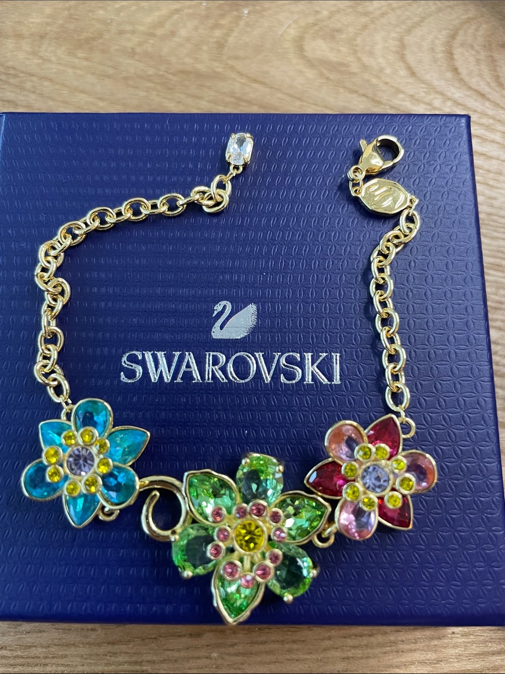 Swarovski Gold-Tone Multicolor Flower Crystal Bracelet